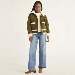 Free Assembly Corduroy Jacket with Faux Shearling Trim in Green Grove